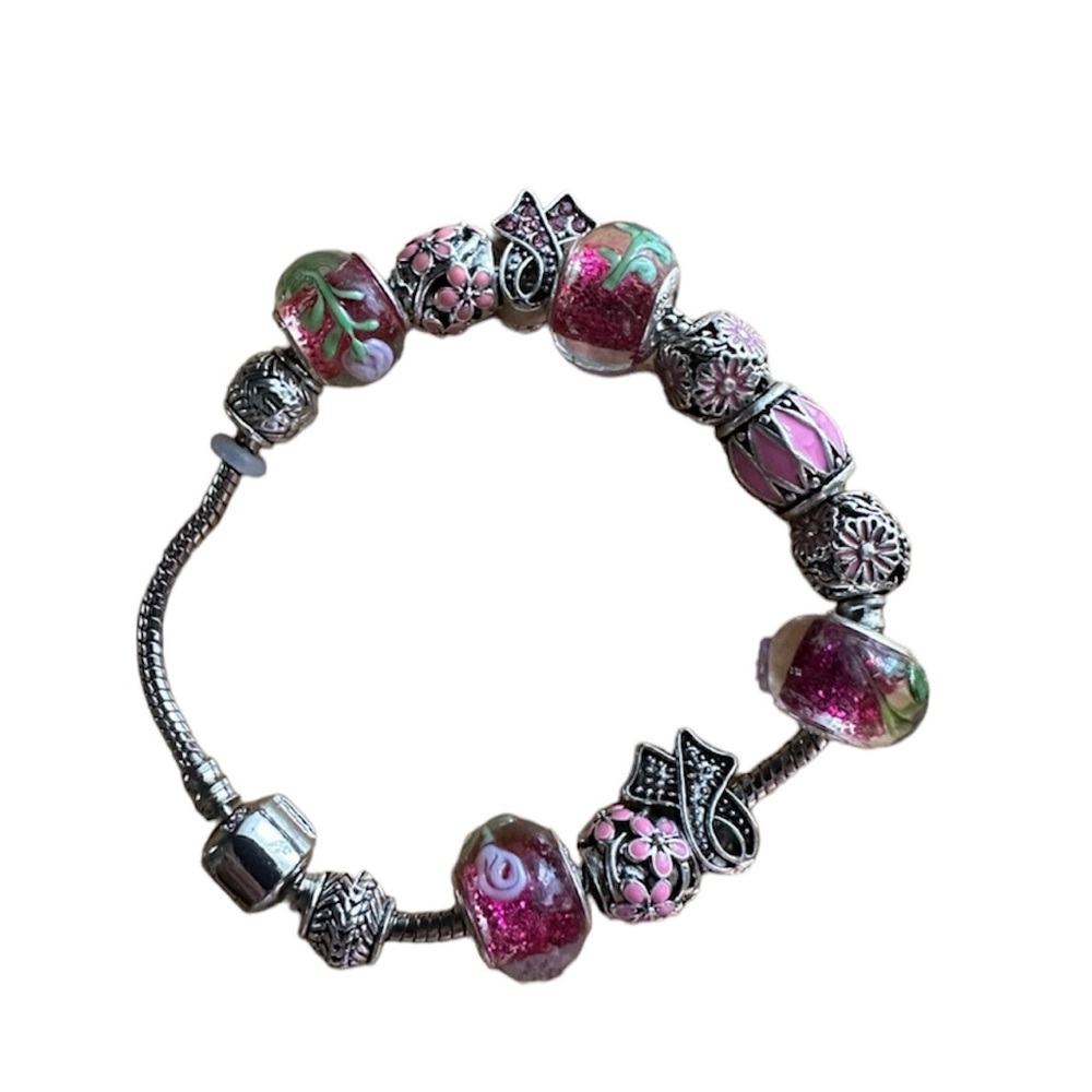 Silver Breast Cancer Awareness Charm Bracelet